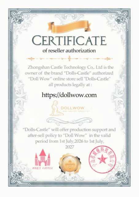 Dolls Castle certification authorizing DollWow as a retailer