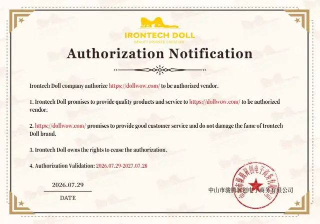 Real Lady certification authorizing DollWow as a retailer
