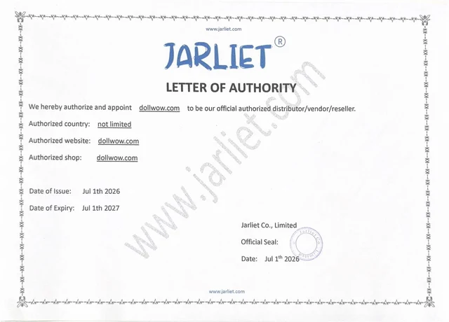 Jarliet Dolls certification authorizing DollWow as a retailer