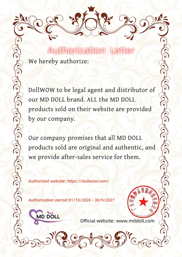 MD Doll certification authorizing DollWow as a retailer
