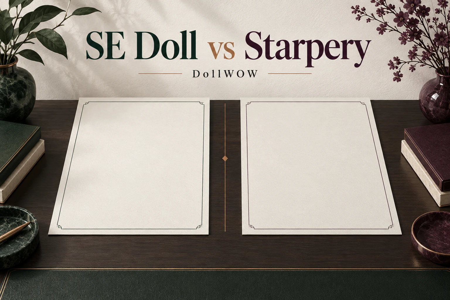 SE Doll and Starpery comparison cover with two blank specification sheets.