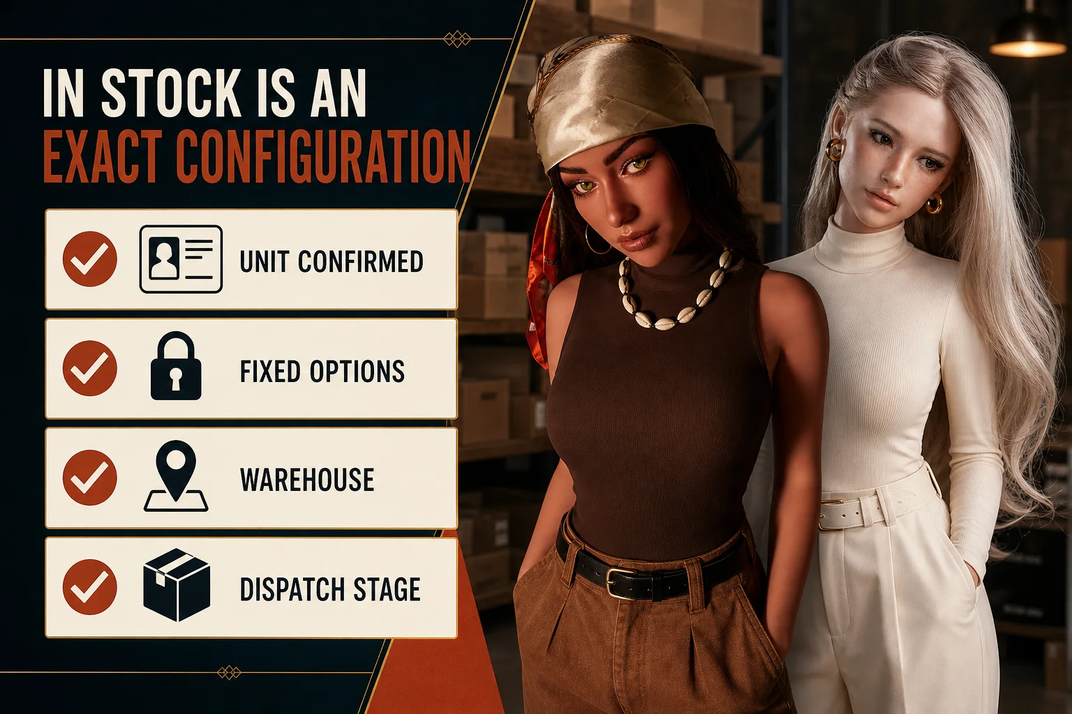 Two current DollWow catalog dolls and four checks for confirming an exact ready-stock configuration