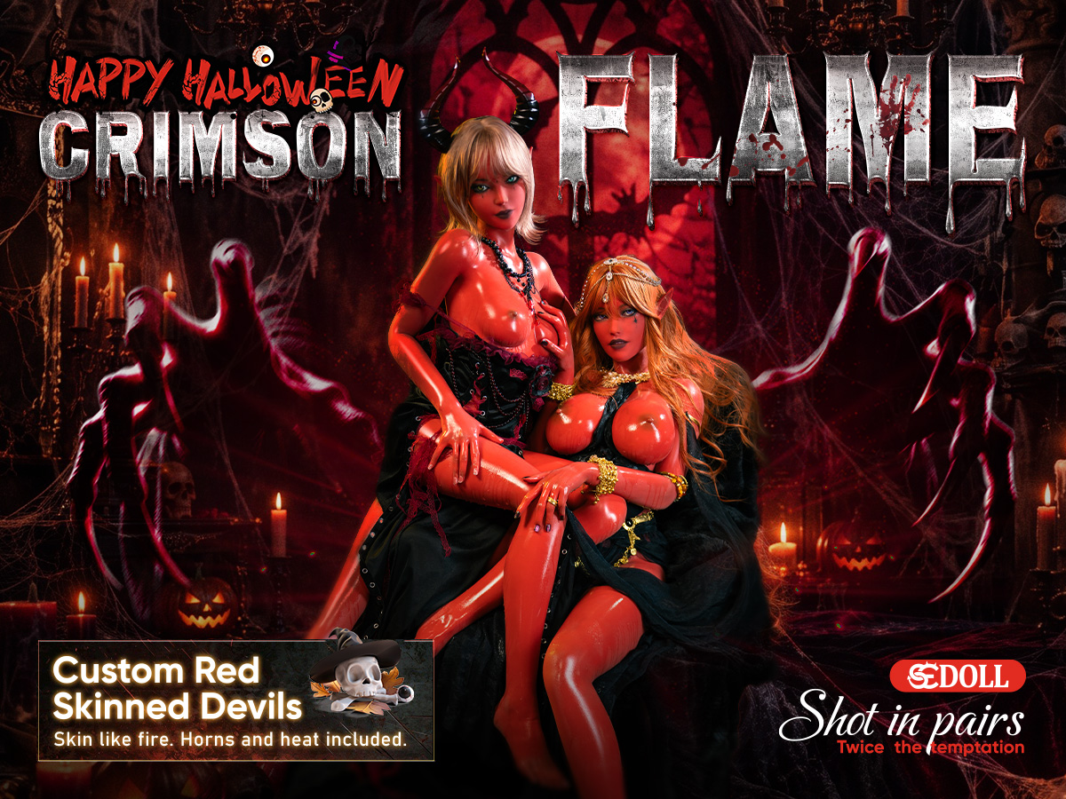 SE Doll Crimson Flame Halloween artwork with red-skinned adult dolls.
